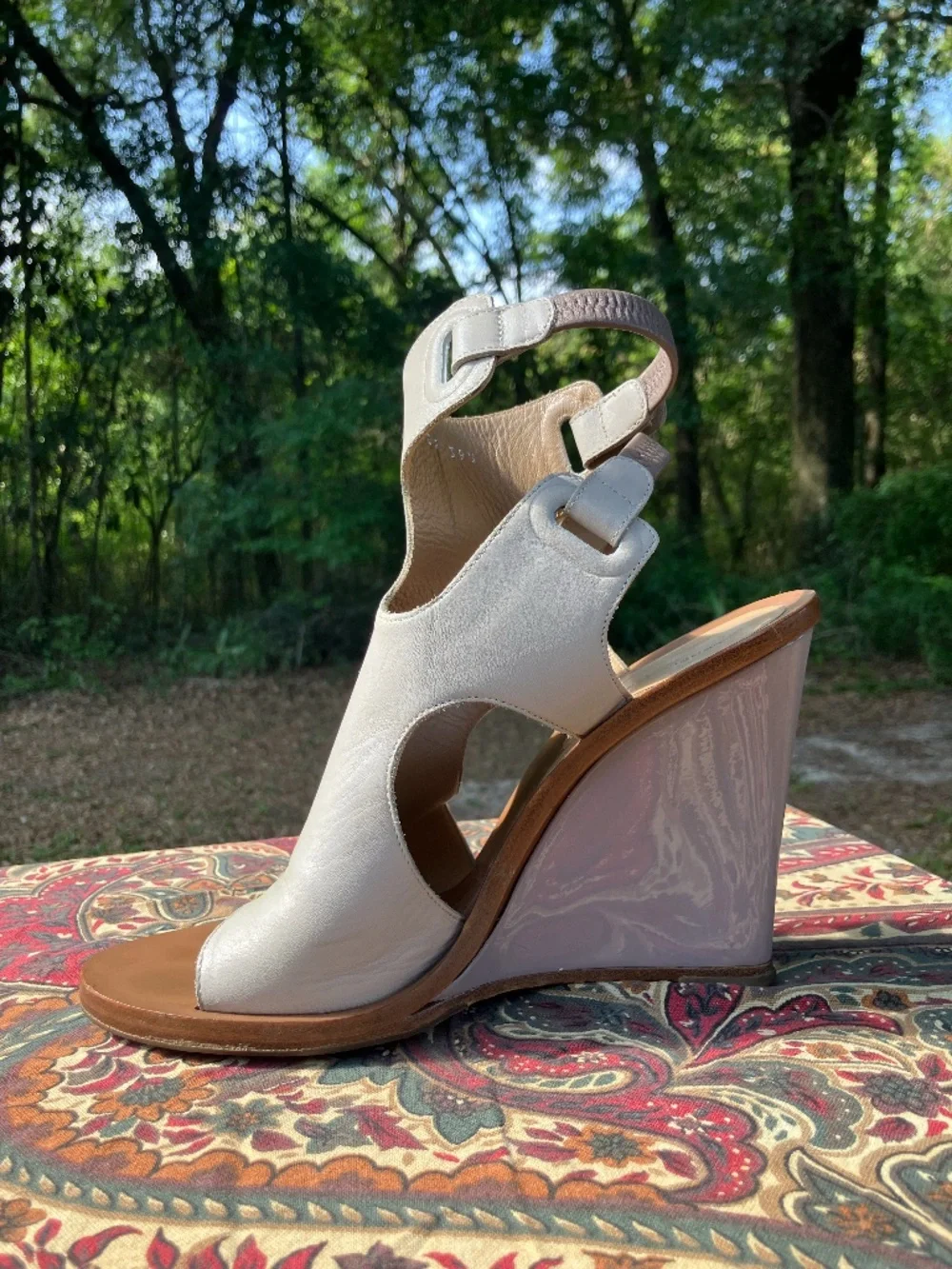 Balenciaga Paris Glove Slingback Wedge Sandal , Size 39 1/2, Off-White